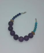 Sterling, lapis, turquoise, moonstone, sunstone, purple agate bracelet. 7" length. Vegan