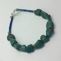 Large turquoise & azurite sterling silver bracelet. Vegan.