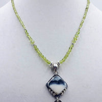 For the forest fairy mod. Peridot, dendritic glass, agate, & sterling silver pendant necklace. Vegan.