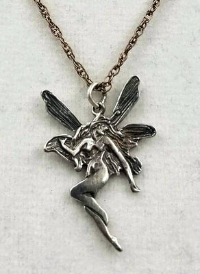SOLD, Sterling silver Fairy pendant necklace. Pretty! 20