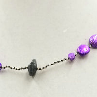Past Works. Dyed purple pearls and nugget labradorite princess length necklace on hand-knotted black silk. Sold.