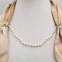 Damascene Enamel fresh-water pearl & gold filled cape clasp on lavendar silk.
