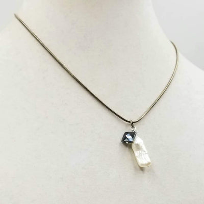 Past Work. Sterling silver, biwa pearl & hematite pendant necklace. 18