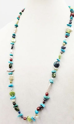 Show your colors! Multi-color pearl & turquoise & dyed magnesite rope necklace (31