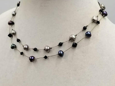 So delicate & sweet. Two-strand choker made with Swarovski elements, sterling silver & pearls.  15.5