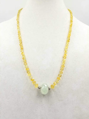 Beautiful pastel colors. Sterling silver, citrine, peridot, & prehnite focal. Long necklace. 26