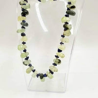Very nice!  A 4-piece set of pierced earrings, necklace, & bracelet made of prehnite & blue aventurine