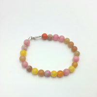 Vegan-wear. Pink, yellow, orange quartz, red malachite, jadeite bracelet.