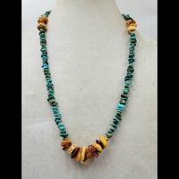Stunning for any occasion natural turquoise, Baltic amber, and 14kyg rope necklace.