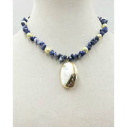 PRICE REDUCED Sodalite sterling adjustable necklace with pearl accents and shell pendant.