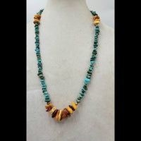 Stunning for any occasion natural turquoise, Baltic amber, and 14kyg rope necklace.