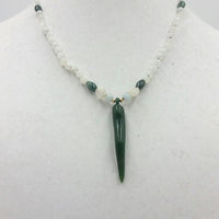 Serene moonstone, vintage jade, and 14kyg lucky horn pendant necklace.