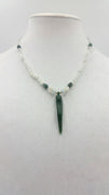 Serene moonstone, vintage jade, and 14kyg lucky horn pendant necklace.