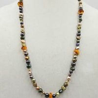 Multicolored pearl, 14kyg, and Baltic amber necklace.