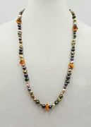 Multicolored pearl, 14kyg, and Baltic amber necklace.