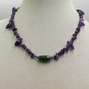 PRICE REDUCED Forest fairy amethyst, Indian agate, and turquoise sterling hook necklace on silk.