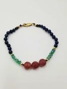 14KYG emerald, red aventurine, and lapis bracelet.
