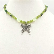 Ethereal and lovely peridot, turquoise, chrysoprase,and sterling silver butterfly pendant necklace
