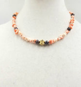 PRICE REDUCED 14KYG, angelskin coral, black pearl necklace.