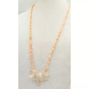 Crystal fairy pink chip coral and quartz focal long necklace.