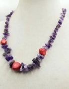 PRICE REDUCED Amethyst and red coral sterling silver necklace.