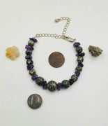 Adjustable sterling silver, dendritic agate, and amethyst bracelet.