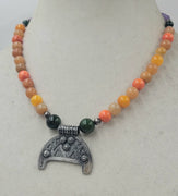 Amethyst, yellow nephrite, bloodstone, and orange agate adjustable sterling pendant necklace.