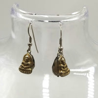 Sterling gold wash sacred Buddha and smokey quartz dangle earrings.