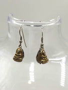 Sterling gold wash sacred Buddha and smokey quartz dangle earrings.