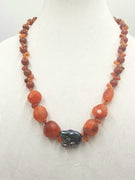 PRICE REDUCED High-end carnelian and black Baroque pearl sterling silver necklace.