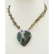 Sterling, labradorite, and amethyst heart pendant necklace.