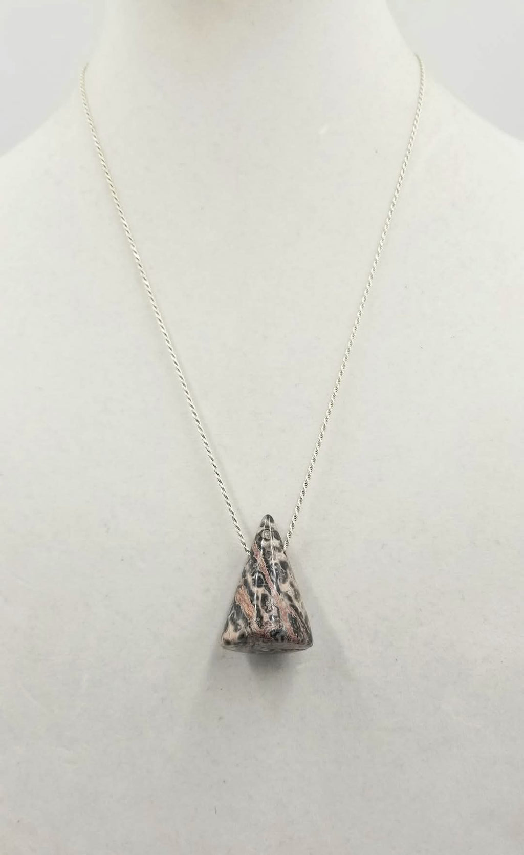 Bold large leopard jasper cone sterling silver pendant necklace.