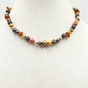 PRICE REDUCED Multicolor freshwater pearl, Baltic amber, and sterling silver short necklace.