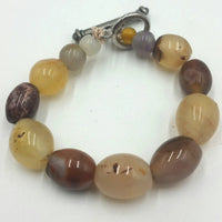 Antique Idar-Oberstein agates sterling toggle bracelet