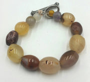 Antique Idar-Oberstein agates sterling toggle bracelet