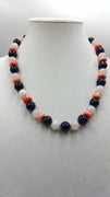 PRIDE REDUCED Chalcedony, amethyst, coral, sterling silver, on black silk necklace.