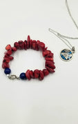 Bold red coral and lapis sterling silver bracelet. Super vibrant!