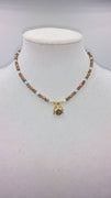Labradorite, pearl, and smokey quartz 14kyg and 14kyg necklace.