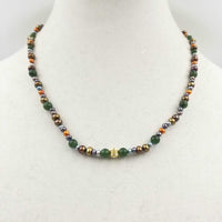 Multi-colored Pearl, nephrite, 14KYG, silk, NZ greenstone accent, necklace.