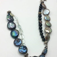 Past Work - Pearl, aquamarine, tourmaline, 2-strand bracelet with glass opal. 8.5" length. Sold
