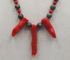 Coral, Druzy agate, silk, statement necklace