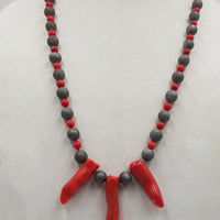 Coral, Druzy agate, silk, statement necklace