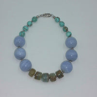 Sterling silver, howlite, lace agate, aqua-terra stone bracelet. 7.5" length. Vegan.