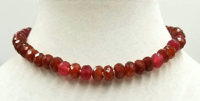 Vintage gold wash silver, ultra-faceted carnelian, necklace on white silk. 15