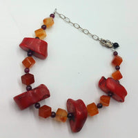 Red Hot Peppers! Adjustable, sterling silver, garnet, carnelian, & coral bracelet.
