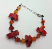 Red Hot Peppers! Adjustable, sterling silver, garnet, carnelian, & coral bracelet.