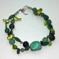 Unisex, XL adjustable, 2-strand, sterling silver, multi-stone, pearl, garnet, anklet/bracelet. 9.75" - 11.5".