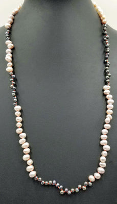 Math lovers! Baroque, 2-tone, pearl necklace, alternating prime numbers, on hand-knotted crimson silk. 28