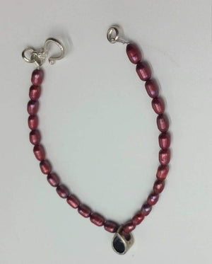 Sterling, pearl, & garnet bracelet.