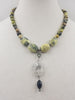 Serpentine, sterling silver, onyx, crystal, necklace. 19" length. Princess length. Vegan.